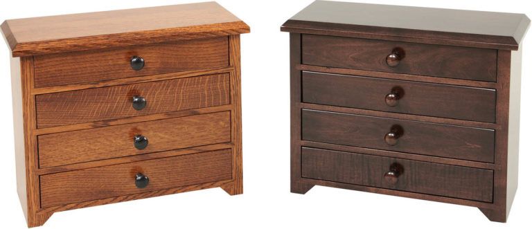 Amish 12 inch Shaker Jewelry Cabinet QSWO and Brown Maple