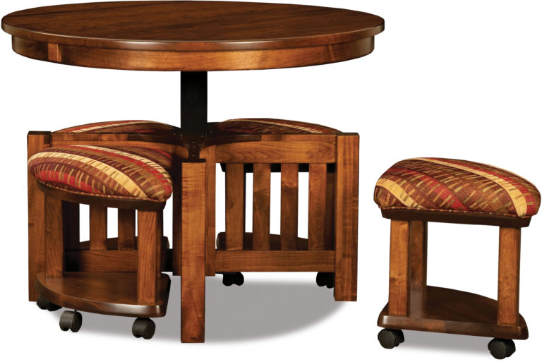 Amish 5 pc Round Table Bench Set Open Seat