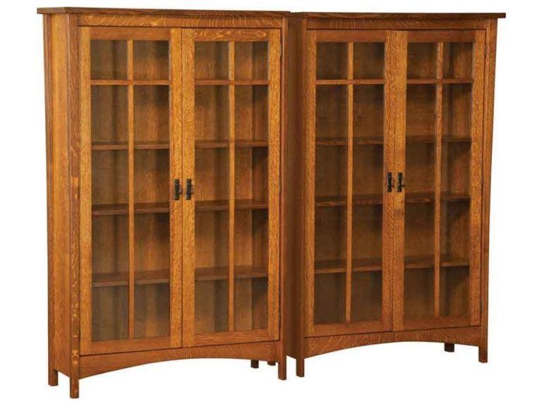 Amish Arts and Crafts Double Bookcase with Four Doors