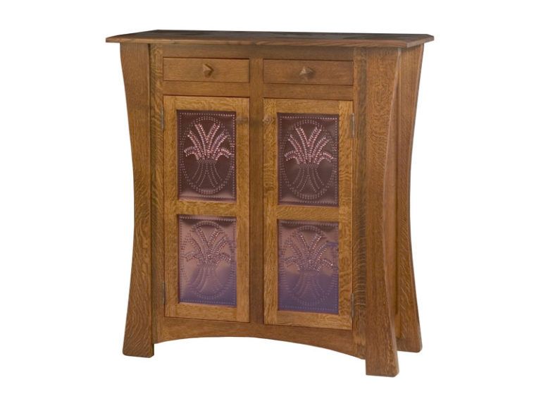 Amish Arts and Crafts Two Door Cabinet with Copper Panels