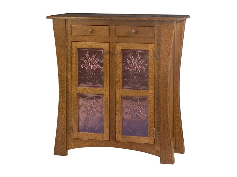 Amish Arts and Crafts Two Door Cabinet with Copper Panels