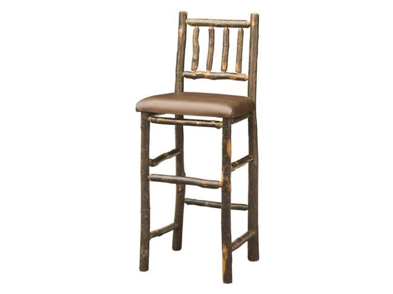 Custom Early American Hickory Bar Stool with Leather Seat and Back