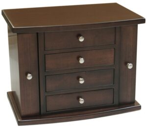 Four Drawer Brown Maple Jewelry Chest