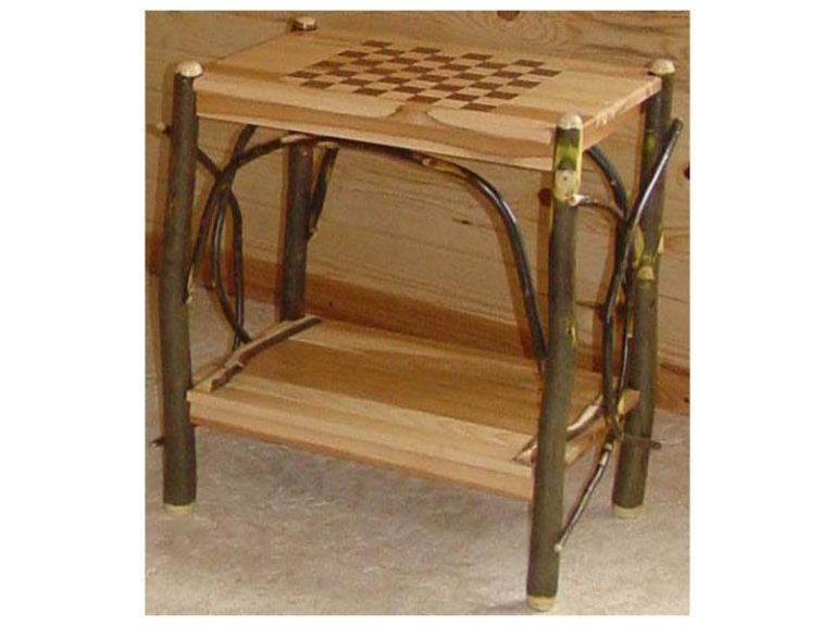 Amish Hickory Rectangular Checkerboard End Table Side View