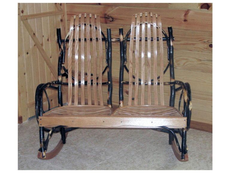 Custom Hickory Double Rocker with Oak Back and Seat