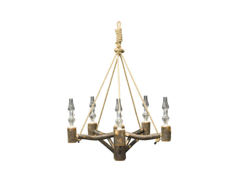 Amish Hickory Old Country Chandelier with Kerosene Lamps