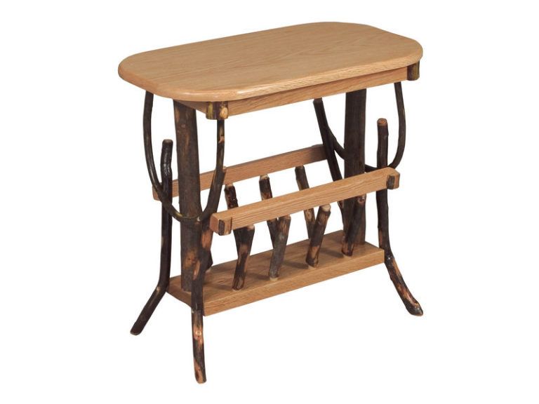 Amish Hickory Oval Top End Table with Magazine Rack