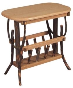 Hickory Oval Top End Table with Magazine Rack