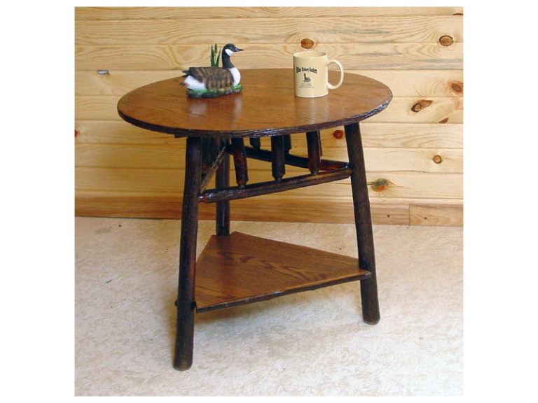 Amish Hickory Round End Table with Triangle Shelf