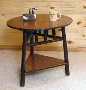 Hickory Round End Table with Triangle Shelf