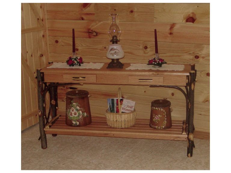 Custom Hickory Sofa Table with Two Drawers
