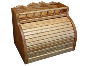 Oak Bread Box with Roll-Top and Rail