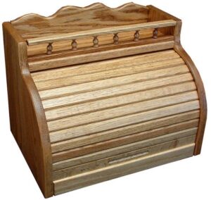Oak Bread Box with Roll-Top and Rail
