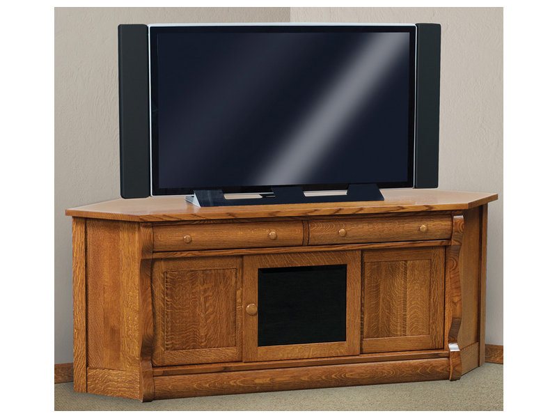 Amish Old Classic Sleigh Three Door, Two Drawer Corner LCD Stand