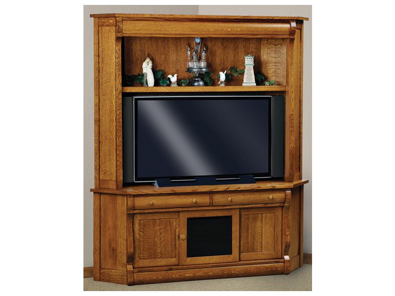 Amish Old Classic Sleigh Three Door, Two Drawer, Two Piece Corner LCD Hutch