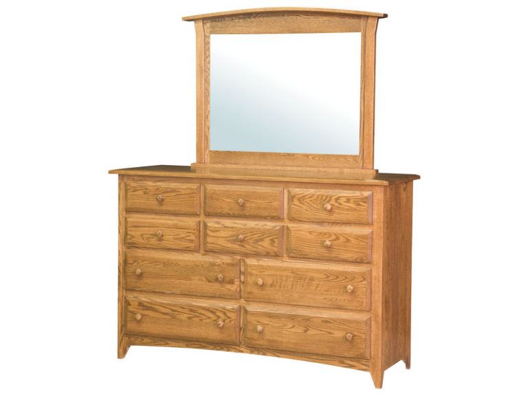 Hardwood Shaker Oak Ten Drawer Dresser with Mirror
