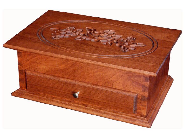 Standard Hardwood Cherry Jewelry Chest with Rose Engraving