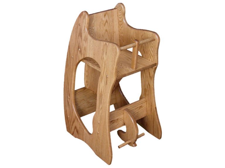 Custom Three-In-One Oak Highchair, Rocker, and Desk