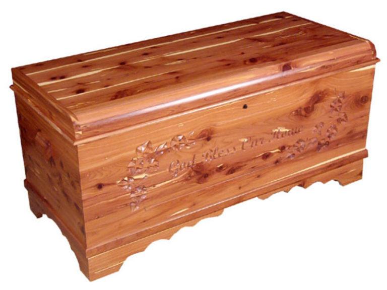 Custom Waterfall Chest with Carving - God Bless Our Home