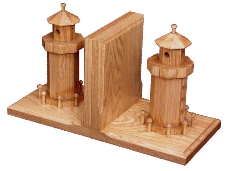 Solid Wooden Lighthouse Bookends
