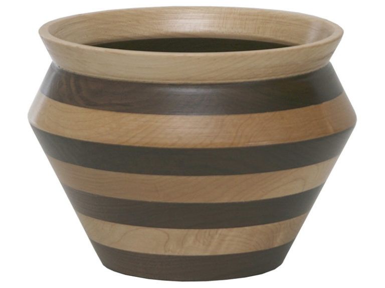 Solid Wooden Vase Bowl (Striped)