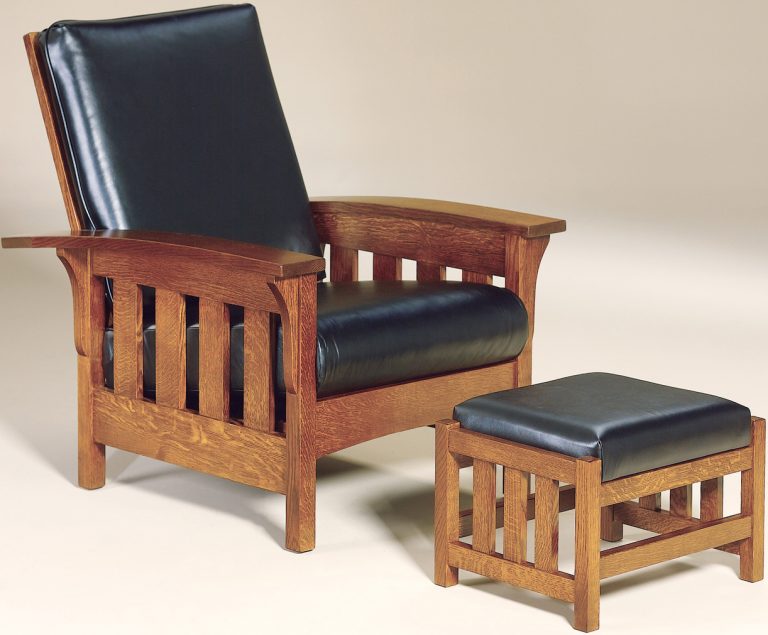 Amish Bow Arm Slat Morris Chair and Footstool