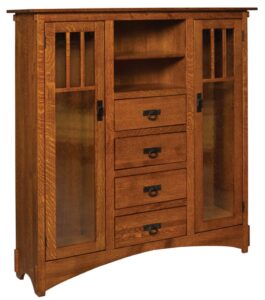 Mission Display Bookcase with Seedy Glass and Drawers