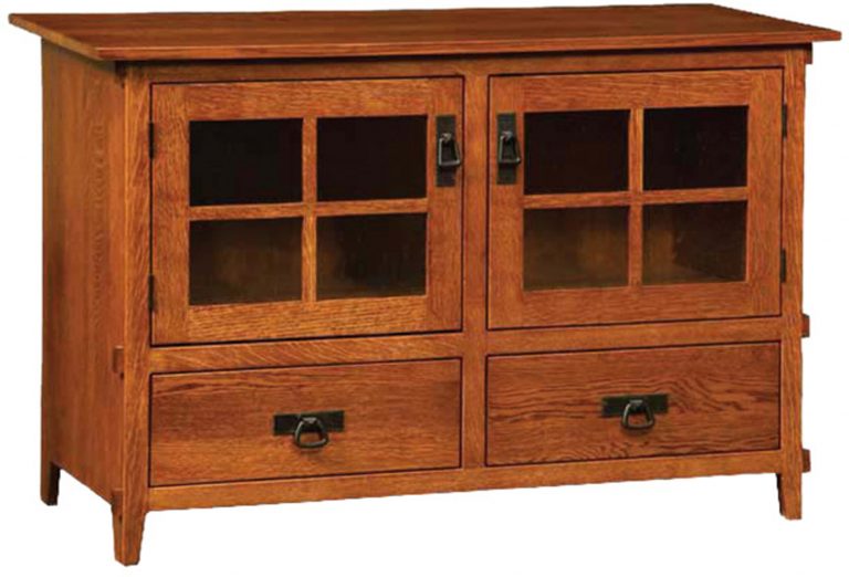 Amish Deluxe Mission Two Door Plasma TV Cabinet with Drawers