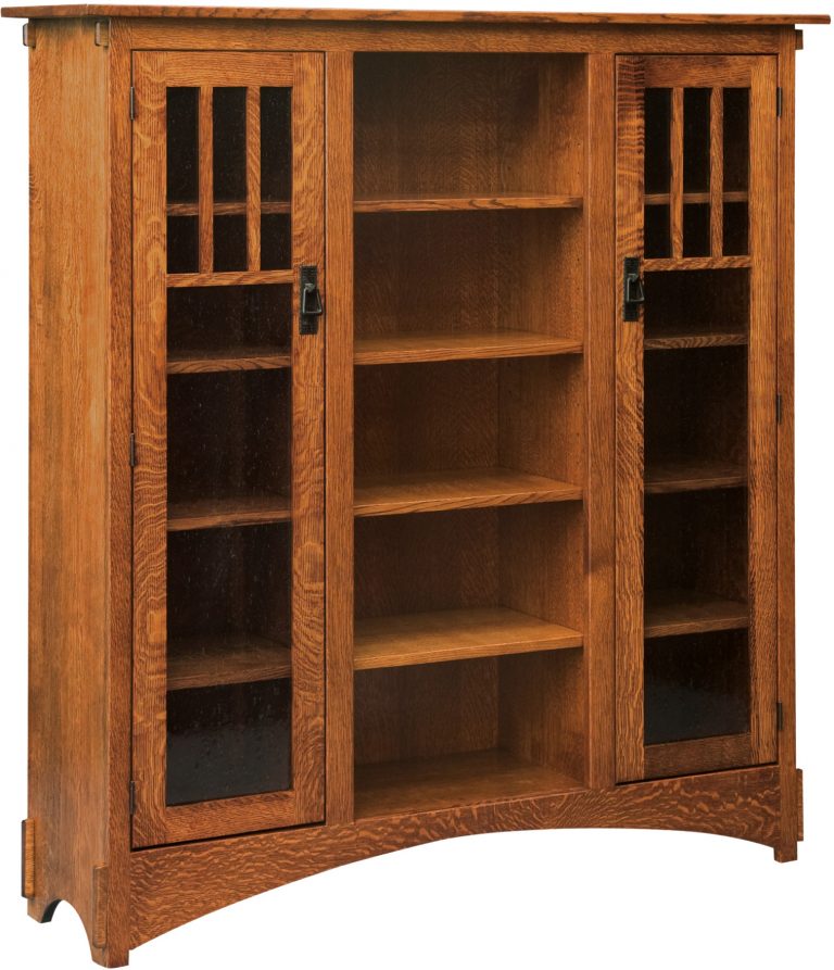 Amish Mission Display Bookcase with Seedy Glass Doors and 12 Shelves