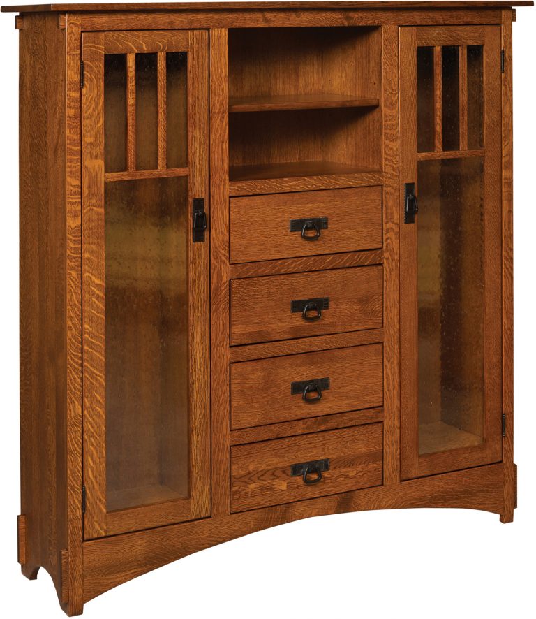 Amish Mission Display Bookcase with Seedy Glass and Drawers