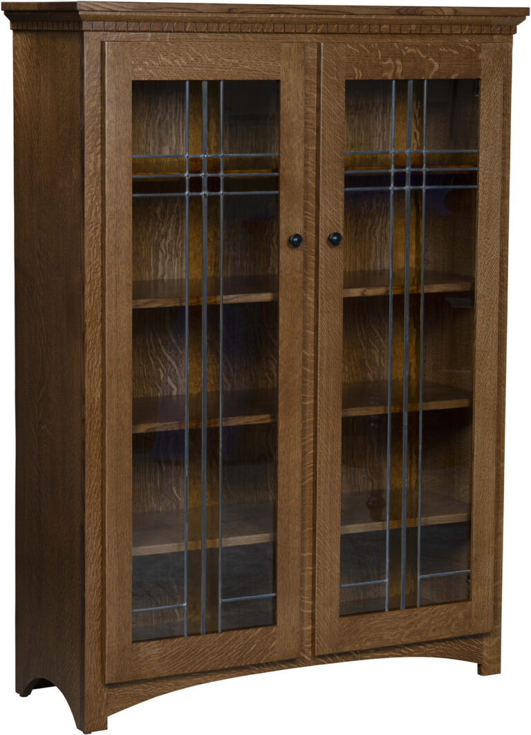 Amish Mission Style Two Leaded Glass Door Bookcase