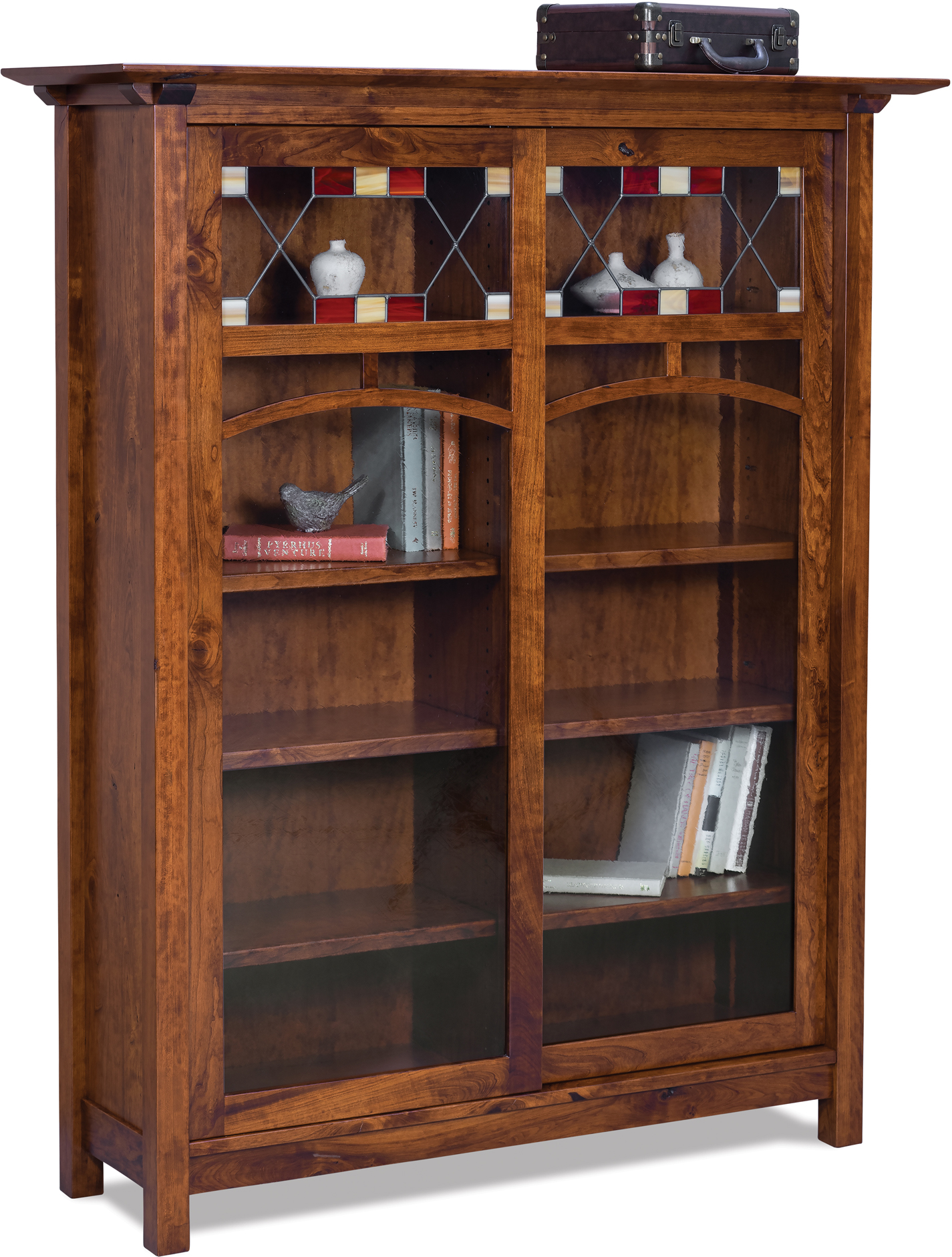 Amish Artesa Sliding Glass Door Bookcase, Solid Wood Bookcase Sliding Doors
