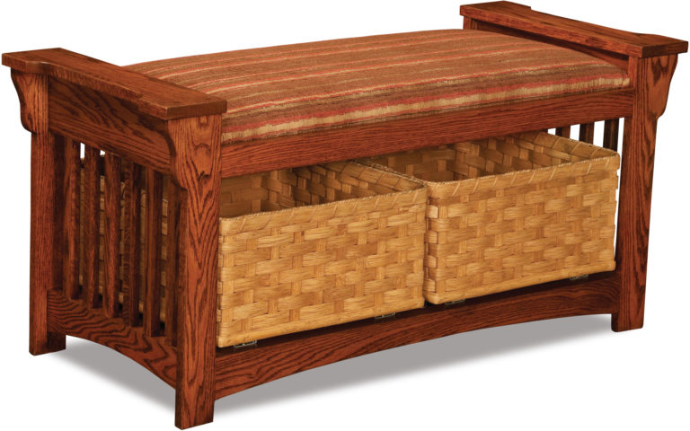 Custom Amish Mission Slat Bench With Baskets