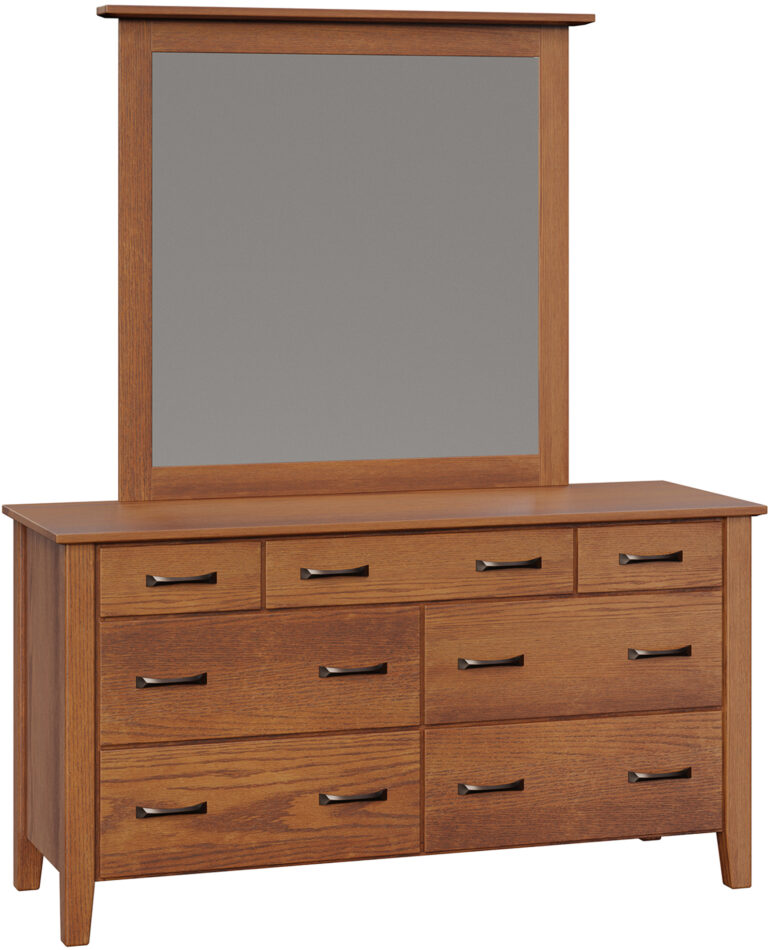 Amish Oaklyn Seven Drawer Dresser shown with Mirror