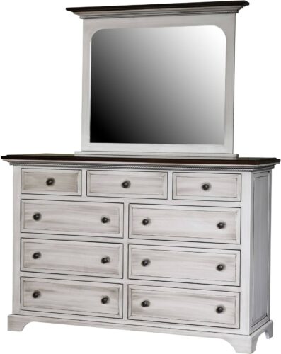 Two Tone Nine Drawer Escalade Dresser and Mirror