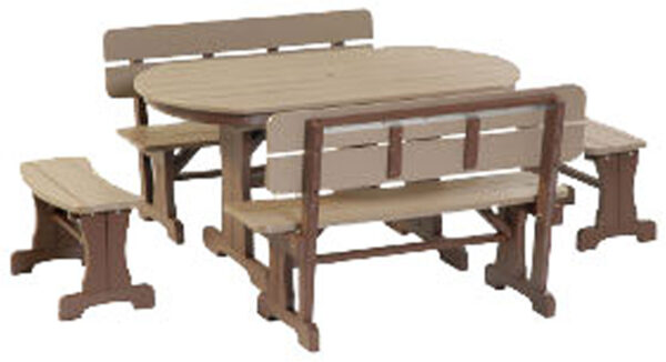 Poly Oval Patio Table Dining Set with Benches
