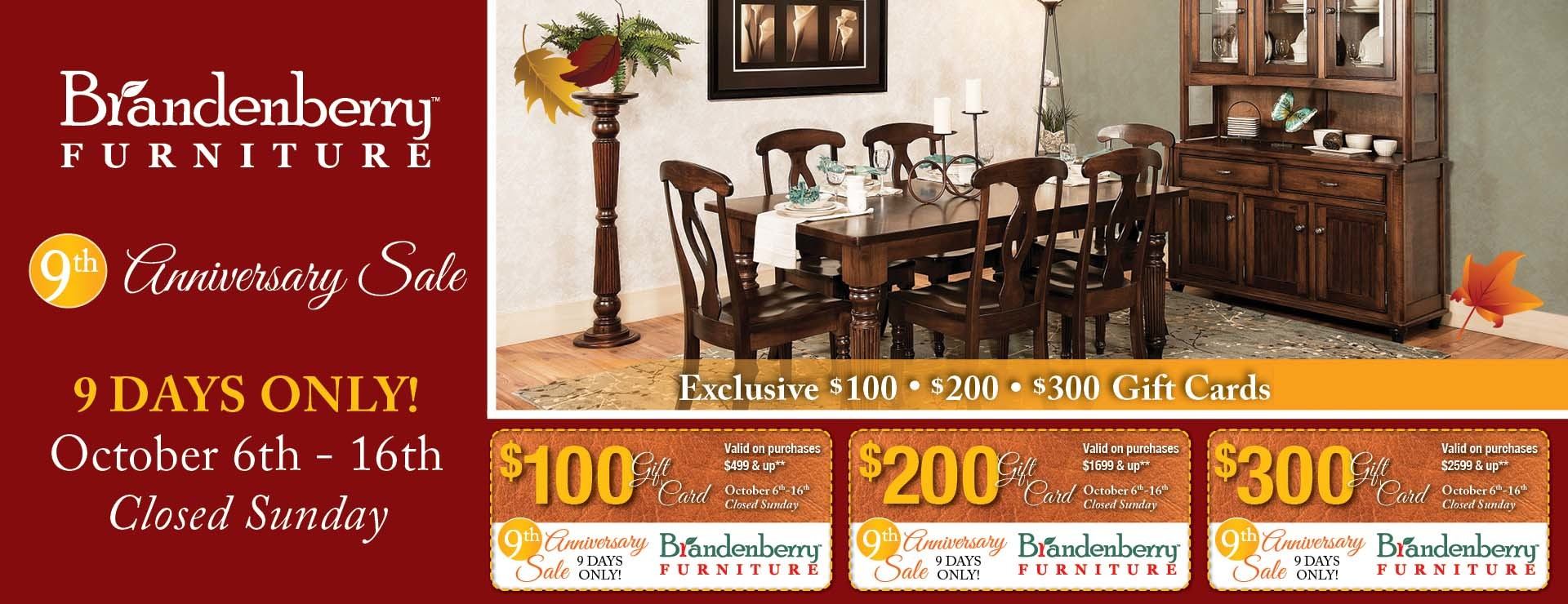 Brandenberry Amish Furniture Anniversary Sale 9th Anniversary Sale